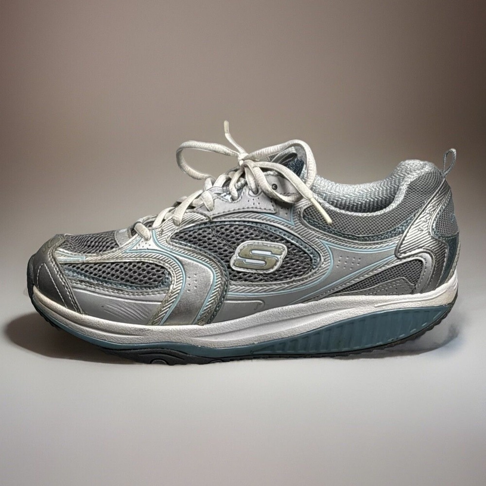 Skechers Shape Ups‎ Sneaker 8.5 Silver Blue Toning Walking Shoes 12320 Retro